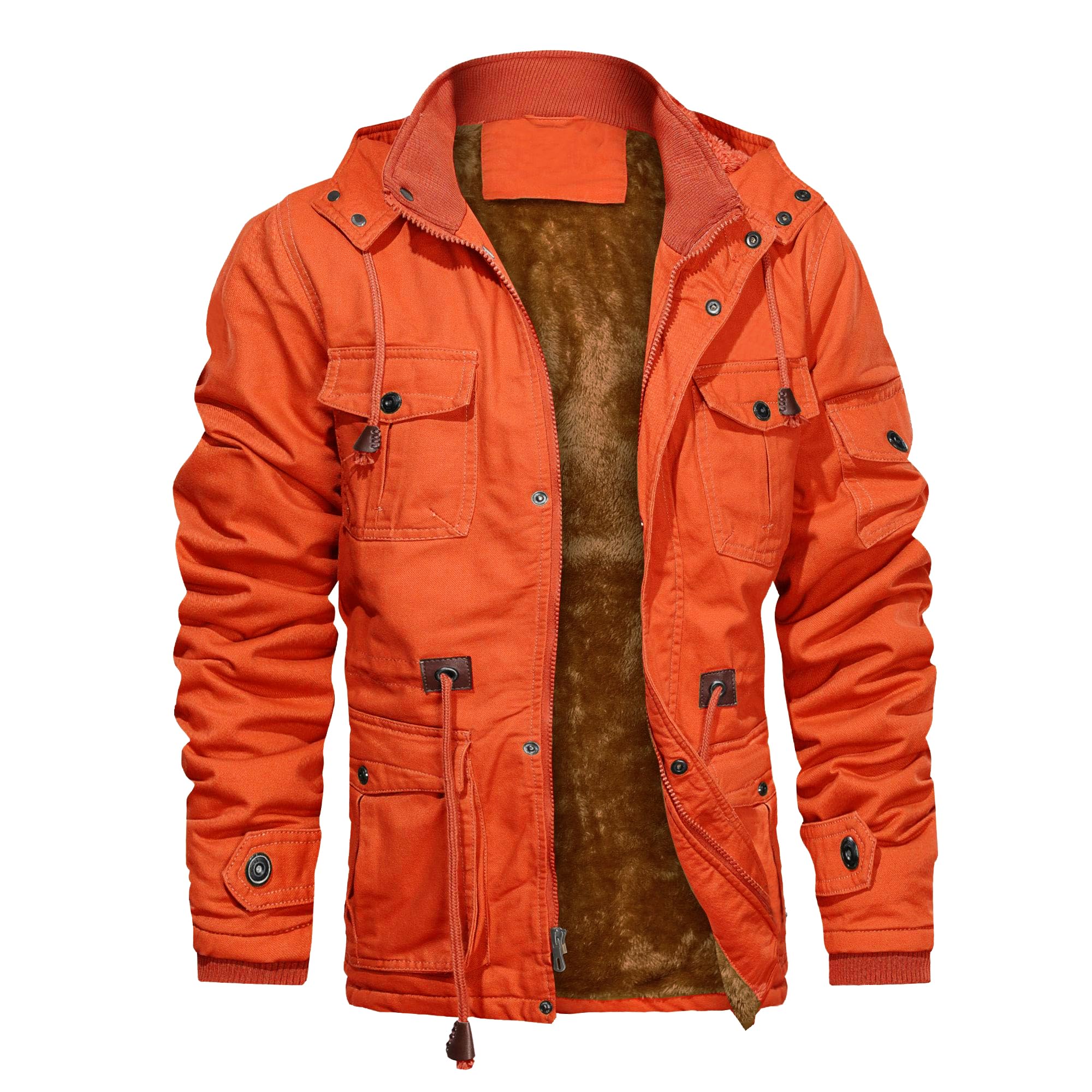 CHEXPEL Men's Thick Winter Jackets with Hood, Fleece Lining, Cotton Military Work Jackets with Cargo Pockets, Outwear